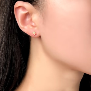 Cherry Stud Earring Minimalist Cherry Fruit Earring in Gold Fun and Cute Silver Earring For Daughter Birthday Earring Gift For Granddaughter