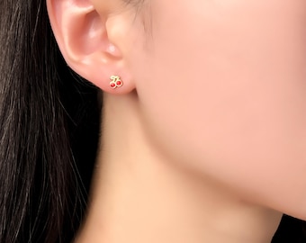 Cherry Stud Earring Minimalist Cherry Fruit Earring in Gold Fun and Cute Silver Earring For Daughter Birthday Earring Gift For Granddaughter