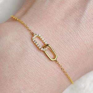 Diamond Chain Bracelets Minimalist Jewellery Gold Plated Oval Bracelet Dainty Paperclip Chain Bracelets For Women Anniversary Gifts For Wife