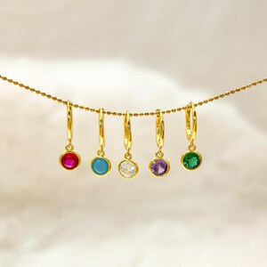 Birthstone Hoop Earrings For Women Custom Dangling Birthstone Silver Earrings Jewellery Gold Earrings For Women Personalised Gifts For Her