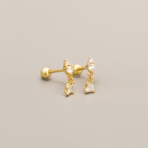 Tiny Diamond Drop Stud Earring Minimalist Mini CZ Dangle Earring For Little Sister Birthday Earring For Granddaughter Christmas Earring Gift