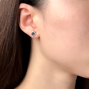 White Gold Sapphire & Diamond Flower Stud Earrings Minimalist Wedding Jewellery For Bridal Gift For Women Anniversary Jewellery Gift For Her