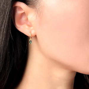 Emerald Charm Earrings Minimalist Dangling Silver Earrings Emerald Hoop Earrings For Women Gold  Huggie Earrings For Christmas Gifts For Her