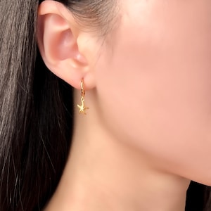 Starfish Hoop Earrings Minimalist Gold Starfish Charm Dangle Hoops Earrings For Friend Birthday Earring Gift For Niece Birthday Gift For Her