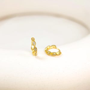 Marquise Eternity Hoop Earrings Minimalist Gold Plated Diamond Huggies Cartilage Earrings For Mum Birthday Earrings For Women Christmas Gift