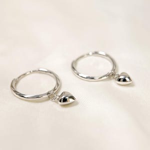 Heart Huggie Earrings Sterling Silver Heart Dangle Huggie Hoop Earring Love Heart Charm Christmas Earring For Daughter Birthday Gift For Her