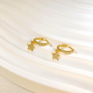 Diamond Huggie Earrings Minimalist Dangle Earrings Gift For Sister Christmas Pave Hoop Earring Gift For Women Celestial Jewellery For Bestie