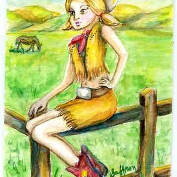 cowgirl ACEO-original painting