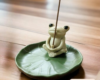Handmade Ceramic Artisan Frog Incense Stick Holder, Minimalist Elegant Frog incense holder, Lilypad Incense Burner, Zen Decor, Meditation