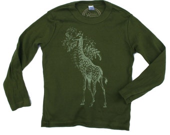 Olive Green Giraffe and Acacia Toddler Shirt