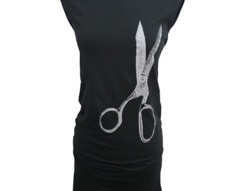 Silver Scissors Black Tshirt Dress