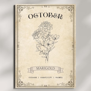 Vintage Marigold Print: October Birth Flower Botanical Art (Digital Download)