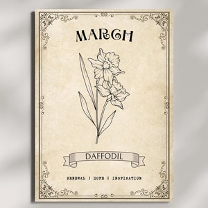 Vintage March Birth Flower Printable - Daffodil Digital Wall Art - Classic Botanical Poster - March Birthday Gift - Floral Home Decor