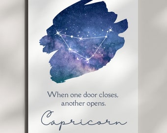 Capricorn Constellation Watercolor Art Print: Zodiac Galaxy Decor (Digital Download)