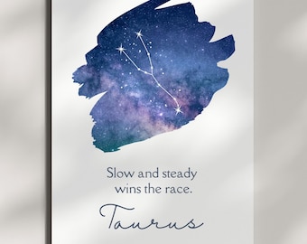 Taurus Constellation Poster with Inspirational Quote - Modern Zodiac Galaxy Art Print, Unique Astrology Decor, Horoscope Gift for Taurus