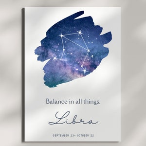 Libra Constellation Poster with Inspirational Quote - Modern Zodiac Galaxy Art Print, Unique Astrology Decor, Horoscope Gift for Libra