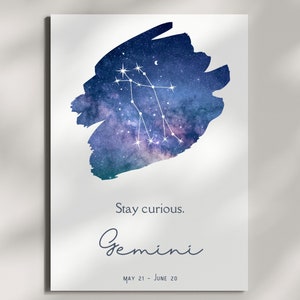 Gemini Constellation Poster with Inspirational Quote - Modern Zodiac Galaxy Art Print, Unique Astrology Decor, Horoscope Gift for Gemini