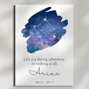 Aries Constellation Poster with Inspirational Quote - Modern Zodiac Galaxy Art Print, Unique Aries Astrology Decor, Horoscope Gift for Aries