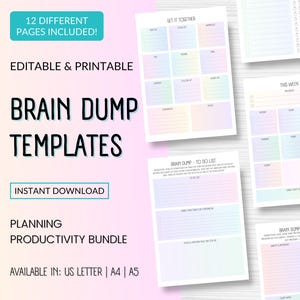 Plantillas editables para descargar ideas, hojas de trabajo de planificación guiada para imprimir, paquete de productividad para personas con TDAH, lista de tareas pendientes para hacer un seguimiento en formato A5, A4 y carta de EE. UU.