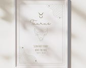 Taurus Zodiac Print: Minimalist Astrology Wall Art (Digital Download)