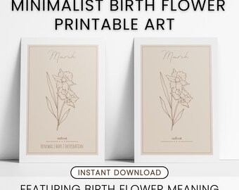 Impressão de Narciso, Flor de Nascimento de Março: Arte Botânica Minimalista (Download Digital)