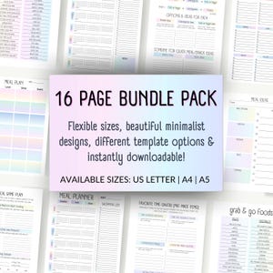 16 Page Bundle Pack: Flexible sizes, beautiful minimalist designs, different template options & instantly downloadable! Available sizes: US Letter | A4 | A5 Editable & Printable ADHD meal planner, Easy meal planning, Printable meal planner, Editable meal planner, Weekly meal plan, Grocery list, Kitchen Inventory, Meal Prep & Time Savers, Grab & Go Food Lists, Balanced Meals & Snacks, Sensory Friendly Food Preference Brainstorm, Batch Meal Cooking Prep & Planning