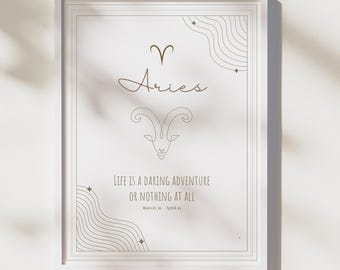 Aries Zodiac Art: Minimalist Horoscope Print (Digital Download)