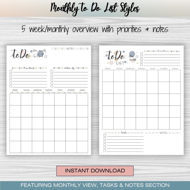A bundle of 10 diverse to-do list templates, featuring layouts for daily, weekly, and monthly planning, goal setting, and prioritizing tasks. This digital download includes editable and printable PDFs, allowing for flexible organization and customization. Perfect for boosting productivity and staying organized.  Beautiful and fun ADHD to do list, printable, editable, productivity, planner, goals, digital download, instant download.