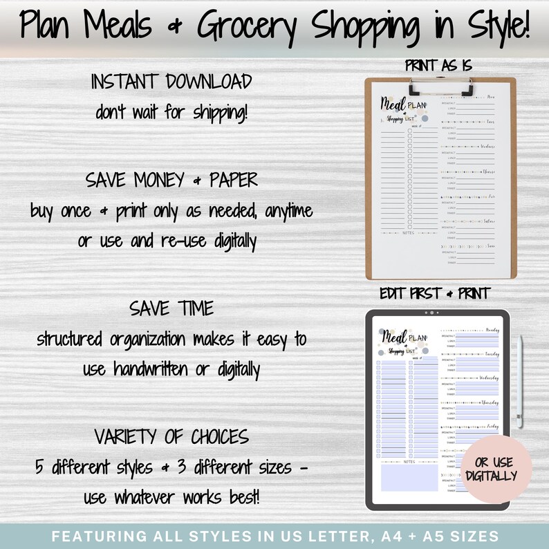 Weekly Meal Planner & Shopping List Bundle (printable PDF) - Etsy