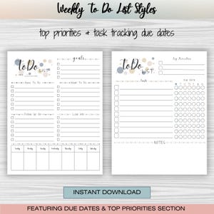A bundle of 10 diverse to-do list templates, featuring layouts for daily, weekly, and monthly planning, goal setting, and prioritizing tasks. This digital download includes editable and printable PDFs, allowing for flexible organization and customization. Perfect for boosting productivity and staying organized.  Beautiful and fun ADHD to do list, printable, editable, productivity, planner, goals, digital download, instant download.