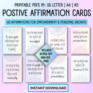 Printable Affirmation Cards -Empowering Quotes: Daily Affirmations for Positive Mindset, Personal Growth, Self-Care Mindfulness Vision Board