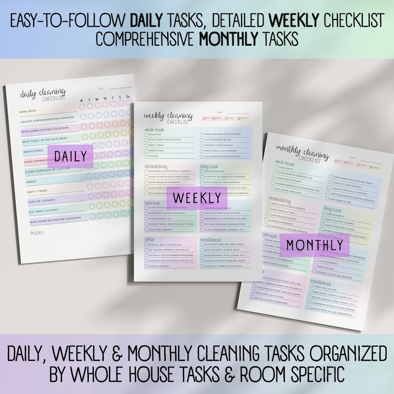 Editable ADHD Cleaning Checklists & Planner: Daily, Weekly, Monthly ...