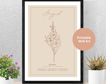 August Birth Flower Print: Gladiolus Botanical Art (Digital Download)