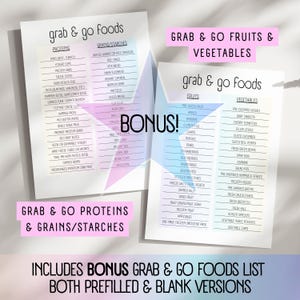 Includes Bonus Grab & Go Foods List Both Prefilled & Blank Versions of Grab & Go Fruits & Vegetables Grab & Go Proteins & Grains/Starches, ADHD meal planner, Neurodivergent meal planning, Easy meal planning, Printable meal planner, Editable meal planner, Weekly meal plan, Grocery list, Kitchen organization, Meal prep, Food inventory, Meal Time Savers, Grab & Go Food Lists, Balanced Meals and Snacks, Sensory Friendly Food Preference Brainstorm, Batch Meal Cooking Prep Planning Schedule