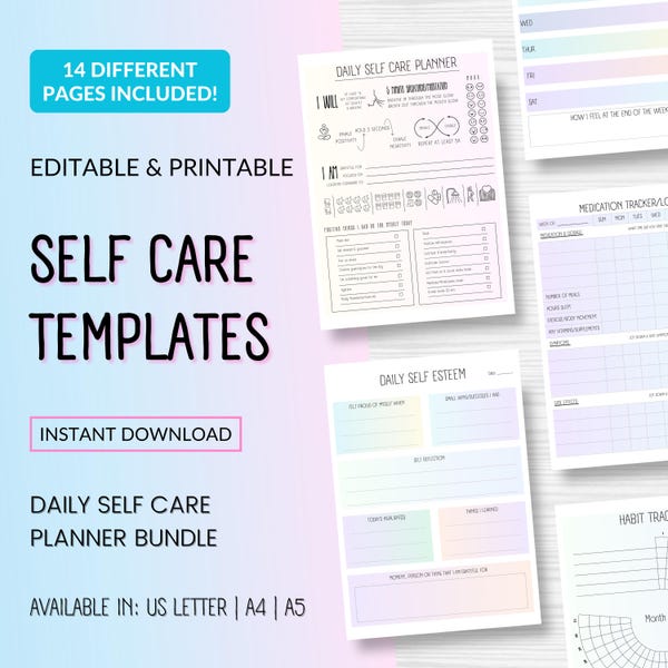ADHD Self Care Planner: Mindfulness, Gratitude, Habit Tracker (Printable PDF)