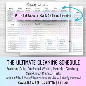 All-In-One Cleaning Schedule Household Maintenance - featuring daily, weekly, monthly, quarterly, semi-annual, & annual tasks, includes A4 A5 US Letter editable and printable PDF -instant digital download, ADHD cleaning checklist, Cleaning Planner, Printable Planner, Home Cleaning, Chore Chart, Daily Cleaning, Weekly Cleaning, Monthly Cleaning Schedule, Printable Planner, Home Cleaning, Chore Chart, Daily Cleaning, Weekly Cleaning, Monthly Cleaning, Household Planner, Cleaning Checklist