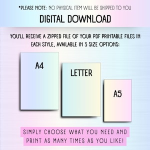 Simply choose WHAT you need and print as many times as you like!
DIGITAL DOWNLOAD *PLEASE NOTE: no physical item will be shipped to you
You’ll receive a zipped file of your pdf printable files in each style, available in 3 size options: A4, US Letter and A5. This thoughtfully designed set of 22 financial planning templates was made with neurodivergent brains in mind — clear, guided layouts with a soothing design to reduce overwhelm and make managing money feel more doable.