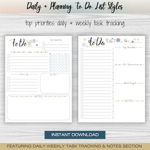 A bundle of 10 diverse to-do list templates, featuring layouts for daily, weekly, and monthly planning, goal setting, and prioritizing tasks. This digital download includes editable and printable PDFs, allowing for flexible organization and customization. Perfect for boosting productivity and staying organized.  Beautiful and fun ADHD to do list, printable, editable, productivity, planner, goals, digital download, instant download.