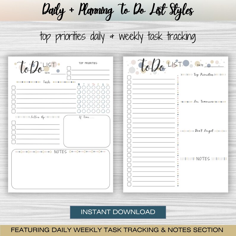 A bundle of 10 diverse to-do list templates, featuring layouts for daily, weekly, and monthly planning, goal setting, and prioritizing tasks. This digital download includes editable and printable PDFs, allowing for flexible organization and customization. Perfect for boosting productivity and staying organized.  Beautiful and fun ADHD to do list, printable, editable, productivity, planner, goals, digital download, instant download.
