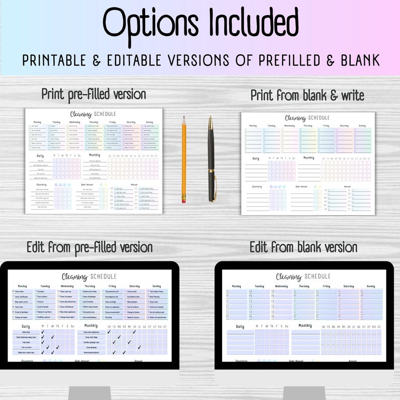 All-In-One Cleaning Schedule Household Maintenance - featuring daily, weekly, monthly, quarterly, semi-annual, & annual tasks, includes A4 A5 US Letter editable and printable PDF -instant digital download, ADHD cleaning checklist, Cleaning Planner, Printable Planner, Home Cleaning, Chore Chart, Daily Cleaning, Weekly Cleaning, Monthly Cleaning Schedule, Printable Planner, Home Cleaning, Chore Chart, Daily Cleaning, Weekly Cleaning, Monthly Cleaning, Household Planner, Cleaning Checklist