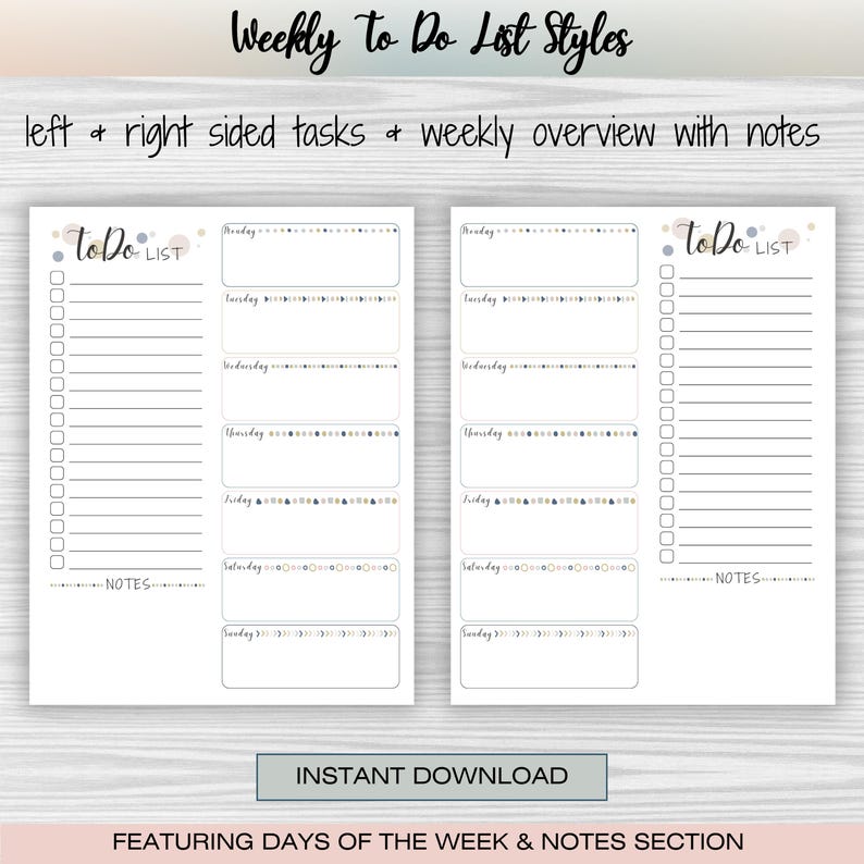 A bundle of 10 diverse to-do list templates, featuring layouts for daily, weekly, and monthly planning, goal setting, and prioritizing tasks. This digital download includes editable and printable PDFs, allowing for flexible organization and customization. Perfect for boosting productivity and staying organized.  Beautiful and fun ADHD to do list, printable, editable, productivity, planner, goals, digital download, instant download.