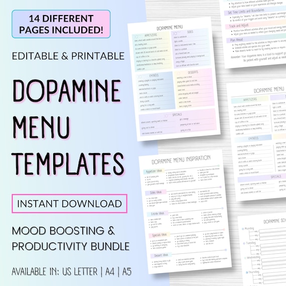 Editable Dopamine Menu Templates: ADHD Productivity Tool (Printable PDF)