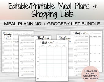 Planificador de comidas semanal y lista de compras (PDF imprimible)