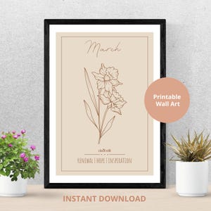 March Birth Month Flower Art - Daffodil - Printable Minimalist Botanical Wall Decor Print - Instant Download - Birth Flower Meanings Gift