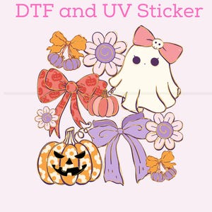 Halloween dtf transfer, cute bow coquette halloween dtf transfer, bow ghost halloween girl dtf transfer, trendy girl cute halloween dtf