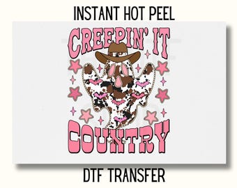 Uv Dtf Sticker Country Girl Ghost transfer,  Cowprint DTF Transfer, Cute Ghoul DTF Transfer Ready to Press, Western Halloween Dtf transfer,