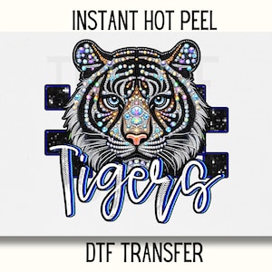 Uv Dtf Sticker  Faux Rhinestone Tigers Mascot DTF Transfer, School Mascot DTF Transfer, Tigers Spirit wear ready to press transfer, School