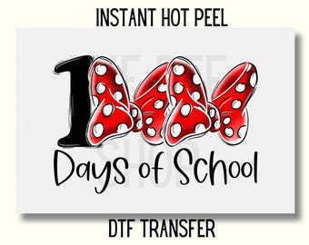 100 Days Of School (Minnie Mouse Bow) Dtf transfer, Teacher DTF Transfer Ready to Press, School DTF Transfer, Kids school dtf, Trendy