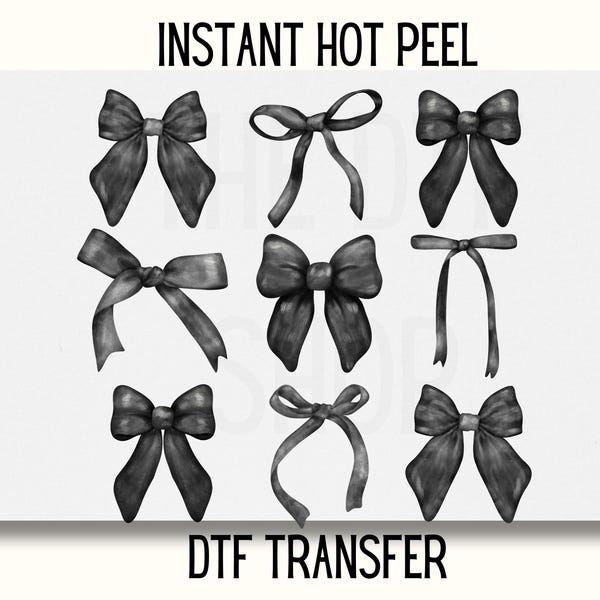 Transferencia DTF de lazo negro coqueto, transferencia DTF de lazo de Halloween lista para imprimir, DTF negro coqueto de moda preppy, calcomanía DTF UV preppy dtf
