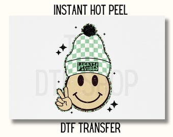 St Patricks Day DTF Transfer, Kids St Patricks Day Smiley Face DTF Transfer, St Patricks Day DTF Transfer Ready to Press, Lucky Vibes Dtf